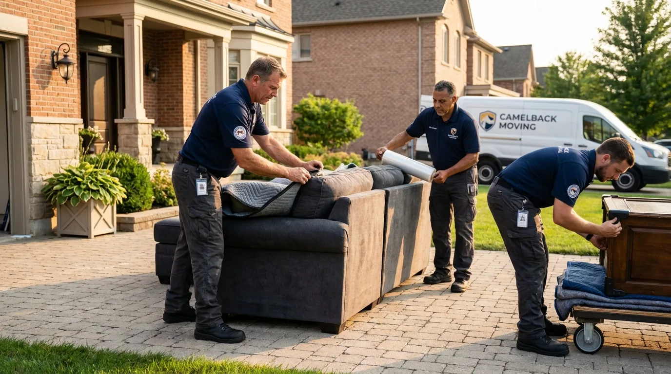Large estate moving crew wrapping furniture in Clifton, TN