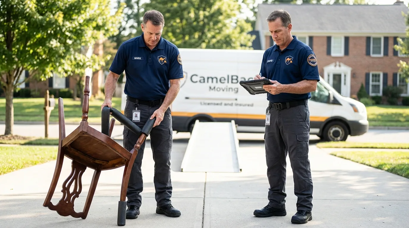 Movers inspecting furniture for damage prevention before loading in Clifton, TN