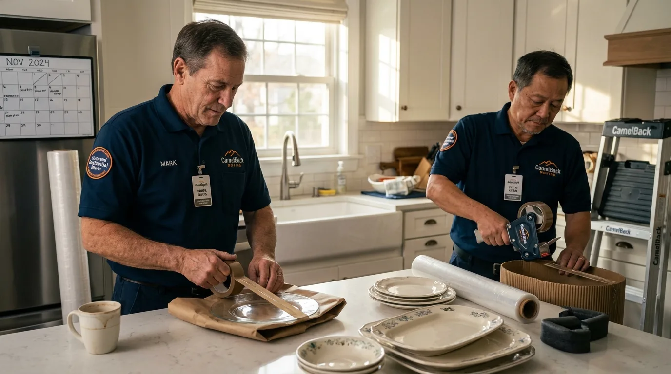 Professional crew packing kitchen dishware in Clifton, TN
